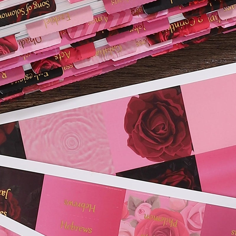 thinkor Laminated & Reposition Bible Tabs, Gold Foil Pink Rose, Large Print Christian Gift for Women, Easy to Read and Apply Bible Journaling Tabs (Gold Pink Rose) - Image 4